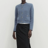 Осенняя демисезонная синяя маленькая трикотажная куртка, в стиле Шанель