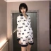 Bộ đồ ngủ nữ Xia Bingsi quần short dài tay hai mảnh nơ lụa thật có thể mặc ra ngoài phục vụ nhà - Bộ Pajama
