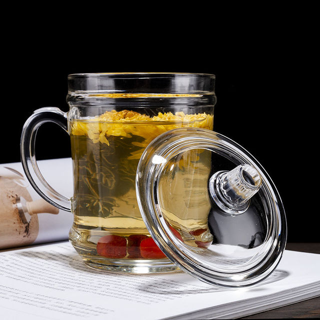高档带把玻璃杯耐热花茶杯带盖加厚大容量男女士办公泡茶家用水杯