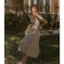 Pháp thiết kế retro thích hợp lanh treo váy màu be kẻ sọc tính khí lười biếng trên đầu gối dài - Sản phẩm HOT