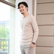 Áo len cashmere nam dày cổ tròn cổ áo giản dị kinh doanh áo len màu rắn mềm mại quý ông sản phẩm mới