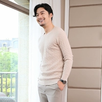 Áo len cashmere nam dày cổ tròn cổ áo giản dị kinh doanh áo len màu rắn mềm mại quý ông sản phẩm mới áo khoác sơ mi nam