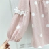 Bộ đồ ngủ dài tay của phụ nữ mùa thu cotton hoạt hình polka dot cardigan Hàn Quốc cô gái nhỏ ngọt ngào Bộ đồ ngủ dài tay cổ tròn dịch vụ nhà - Giống cái