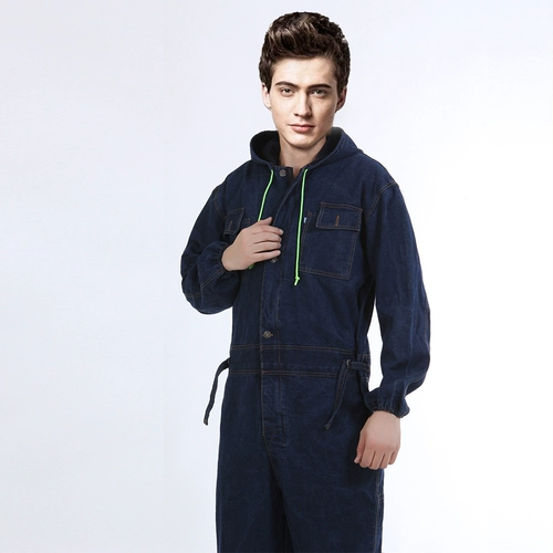 Хлопковый джинсовый дышащий износостойкий комбинезон, увеличенная толщина, защита от ожогов
