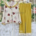 Roushan mùa thu 2019 phụ nữ mới tinh khiết cotton dày cổ áo đồ ngủ phù hợp với lưới màu đỏ dễ thương búp bê cổ áo dịch vụ tại nhà - Bên ngoài ăn mặc