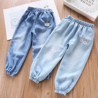 Quần cotton cotton dài denim mùa hè bé trai mới mặc quần lửng muỗi bé gái thường xuyên nở hoa - Quần jean quan jean tre em