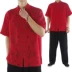 Tang phù hợp với phù hợp với bông và vải lanh Trung Quốc ngắn tay mùa hè người đàn ông trung niên của quốc gia trang phục mùa hè ăn mặc Tai Chi thực hành quần áo Trang phục dân tộc