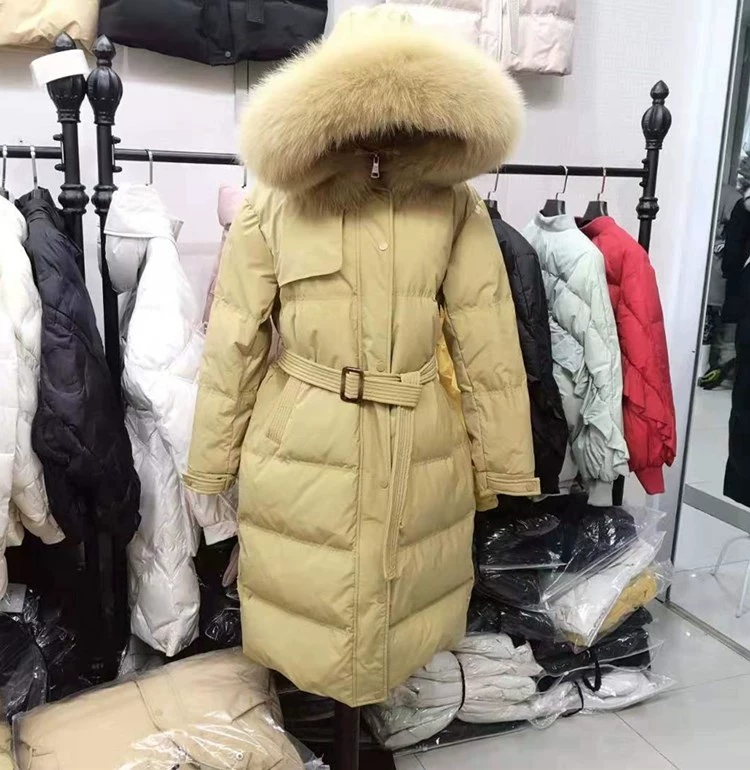 Áo khoác lông cáo xuống cổ áo nữ giữa dài 2019 kiểu mới qua eo dài quá gối Thời trang Hàn Quốc áo khoác dày - Xuống áo khoác
