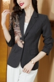Осенний приталенный пиджак классического кроя, короткая куртка, длинный рукав, в корейском стиле, с вышивкой