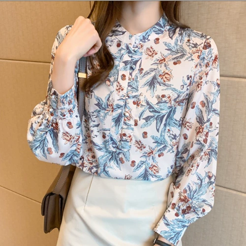 Весенняя модная милая рубашка, цветочный принт, 2021 года, китайский стиль, в западном стиле, длинный рукав