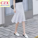 Длинная шифоновая летняя юбка в складку, длинная юбка, рыбий хвост, коллекция 2021, в корейском стиле, средней длины, высокая талия