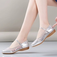 Летняя сетчатая серебряная танцующая обувь, коллекция 2023, для среднего возраста, мягкая подошва