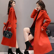 Kiểu dáng dài cho nữ size lớn 2018 thu đông phiên bản mới của Hàn Quốc thắt lưng tự tu trên phần dài của áo khoác len - Áo khoác dài