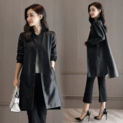 Áo khoác da nữ dài màu đen 2019 xuân hè mới phiên bản Hàn Quốc mới của áo gió mỏng bằng da PU thông thường - Quần áo da
