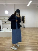 Однотонное дизайнерское джинсовое платье без рукавов, в корейском стиле, круглый воротник, тренд сезона