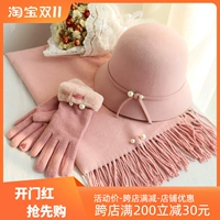 Демисезонная шапка, шарф, перчатки, милый розовый комплект, 3 предмета, в корейском стиле, широкая цветовая палитра