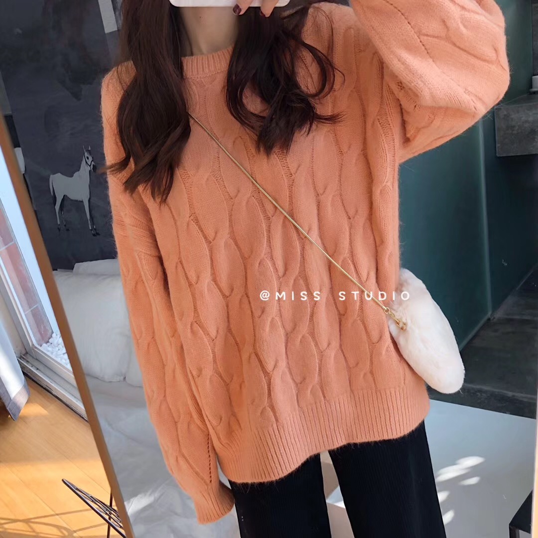 Orangewinter new pattern soft milk blue sweater female Lazy wind knitting loose coat 2020 Korean version student easy thickening Wear out jacket