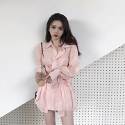 Đầu mùa thu mới Hàn Quốc chic phong cách tính lỏng phần dài với dài tay áo cao eo quần short giản dị phù hợp với
