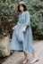 Suji Ange Thiết Kế Ban Đầu Chất Lượng Thanh Lịch Váy Dài Văn Học Retro Màu Rắn V-Cổ Loose Dress Mùa Thu Váy váy yếm bò dài Váy dài