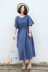 Suji Ange thiết kế ban đầu vòng cổ váy dài văn học retro kho báu màu xanh lỏng rắn màu váy mùa hè váy chân dài Váy dài