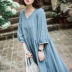 Suji Ange Thiết Kế Ban Đầu Chất Lượng Thanh Lịch Váy Dài Văn Học Retro Màu Rắn V-Cổ Loose Dress Mùa Thu Váy