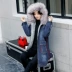 Chống mùa bông độn phần Hàn Quốc phiên bản của sự tương phản lỏng màu sọc denim jacket nữ phần dài du lịch denim bông quần áo triều Bông