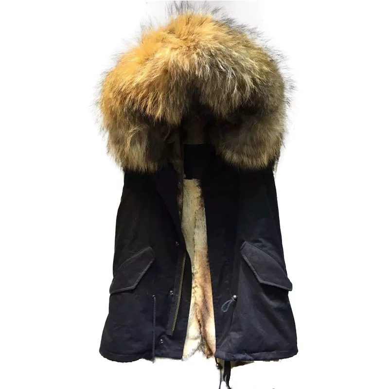 Winter big jacket, black keep warm apricot colored vest