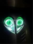 Yuexing xe máy đèn xenon đèn pha màu xanh siêu sao HJ125T đôi ống kính thiên thần ma quỷ mắt xenon lắp ráp đèn đèn pha xe máy wave alpha
