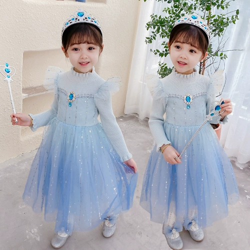 Свитер для девочек, наряд маленькой принцессы, демисезонное трикотажное платье, «Холодное сердце», 2-10 лет