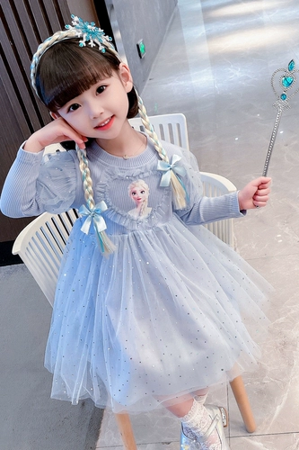 Трикотажный наряд маленькой принцессы для девочек, платье, демисезонная юбка, «Холодное сердце», подарок на день рождения