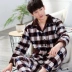 Mùa thu dày và mùa đông flannel đồ ngủ nam dài tay ấm chia tách lông cừu bộ đồ dễ thương cho nam nữ Cặp đôi