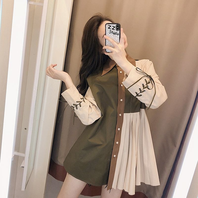 Picture Colorshirt female Wear out Design sense niche spring temperament new pattern Versatile shirt Retro Hong Kong flavor Splicing Long sleeve jacket
