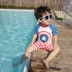 Áo tắm cho trẻ em trai Chia đội trưởng Kem chống nắng Baby Boy Boy Đồ bơi dễ thương Mũ đồ bơi Big Boy - Bộ đồ bơi của Kid