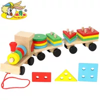 Конструктор, съемная деревянная игрушка, геометрический цифровой поезд
