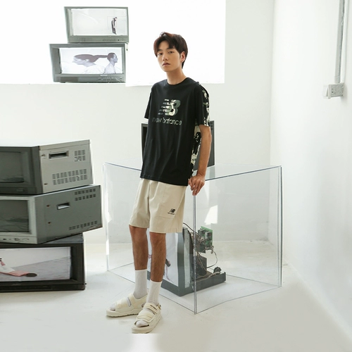 New balance, летняя камуфляжная спортивная тонкая комфортная футболка, круглый воротник