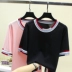 Vòng cổ cầu vồng sọc màu phù hợp với đan ngắn tay áo nữ mùa hè 2018 mới mỏng phần t- shirt lỏng thường sinh viên áo sơ mi