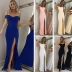 2018 mùa hè mới Châu Âu và Mỹ của phụ nữ ống màu rắn top slitted cổ áo dress dài dress Dress phụ nữ đầm dạ hội đẹp Sản phẩm HOT
