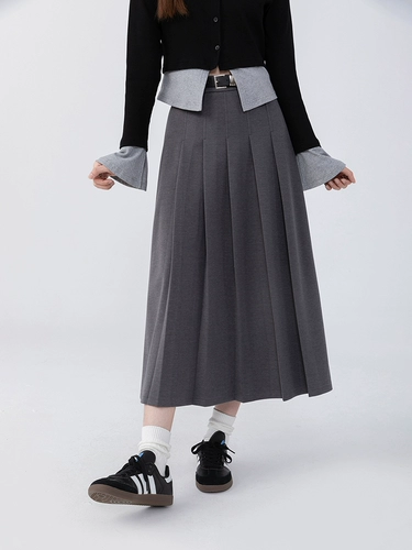 Пиджак классического кроя, юбка в складку, приталенная длинная юбка, плиссированная юбка, 2023, высокая талия, А-силуэт