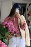 Весенний южнокорейский товар, розовая рубашка, в стиле кэжуал, длинный рукав