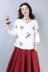 2019 mới gió quốc gia cotton và vải lanh thêu hoa Áo phông Trung Quốc phong cách lớn kích thước rộng tay áo bảy điểm áo sơ mi nữ - Áo phông
