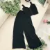 Hàn quốc phiên bản của thời trang đan phù hợp với một cách cẩn thận máy xếp li V-Cổ yếm trong top + đàn hồi cao eo chân rộng hai mảnh áo kiểu nữ đẹp 2021 Bộ đồ