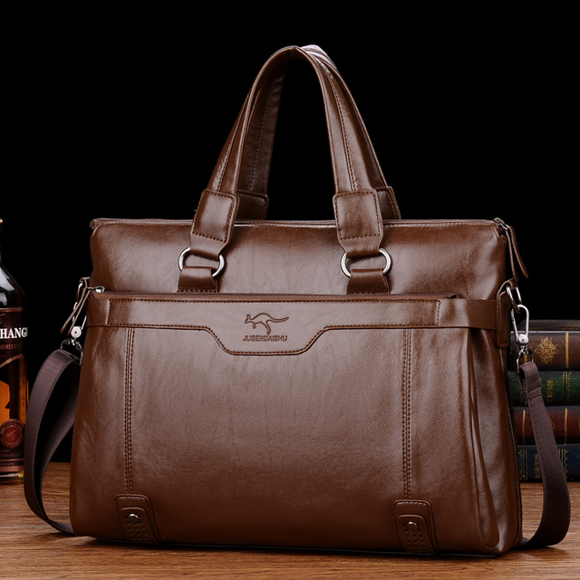 袋鼠真皮男包手提包商务单肩斜挎包大容量