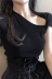 Hồng Kông phong cách retro slim slimming off-vai ngắn tay mỏng T-Shirt chic áo sơ mi nữ mùa hè 2018 new len áo len áo len dáng dài Đan Cardigan