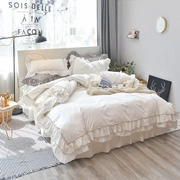 Bông cotton trắng châu Âu bốn mảnh chăn trải giường đơn giản màu rắn công chúa gió 2.0m giường đôi - Váy Petti