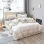 Bông cotton trắng châu Âu bốn mảnh chăn trải giường đơn giản màu rắn công chúa gió 2.0m giường đôi - Váy Petti ga giường viền ren