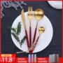 Bồ Đào Nha vàng đỏ dao đũa đặt GOA Bộ đồ ăn phương Tây nhà ăn bít tết phương Tây đầy đủ bộ dao kéo - Đồ ăn tối khay gỗ đựng thức ăn