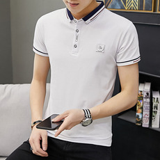 夏季韩版潮流男士翻领短袖T恤半袖净色体恤带领青年男装衣服6625#