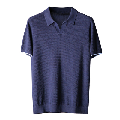 Noida mùa hè-pin jacquard cotton knit kinh doanh bình thường burst đẹp trai chic ve áo ngắn tay T-Shirt nam M127 Áo phông ngắn