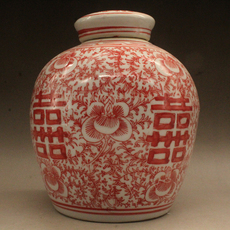 Горшок 清光绪釉里红双喜茶叶罐 古玩瓷器 古董摆件 做旧瓷器收藏