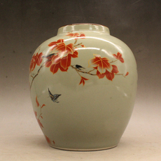 Горшок 促销清光绪粉彩枫叶紫边坛 古玩瓷器 古董摆件 做旧瓷器收藏